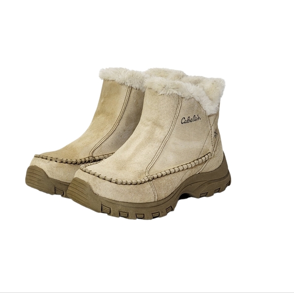 Cabelas 5" High Drift Winter Boots in Cream, Ivory Fur Lining Womens Size 6 - Picture 7 of 11